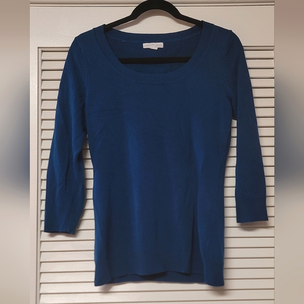 New York & Company - Blue Scoop-Neck 3/4 Sleeves Sweater Top